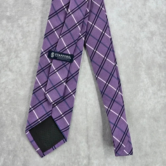 Stafford Essentials Purple Plaid Tartan 100% Polyester Men's Neck Tie NWOT - Picture 3 of 6